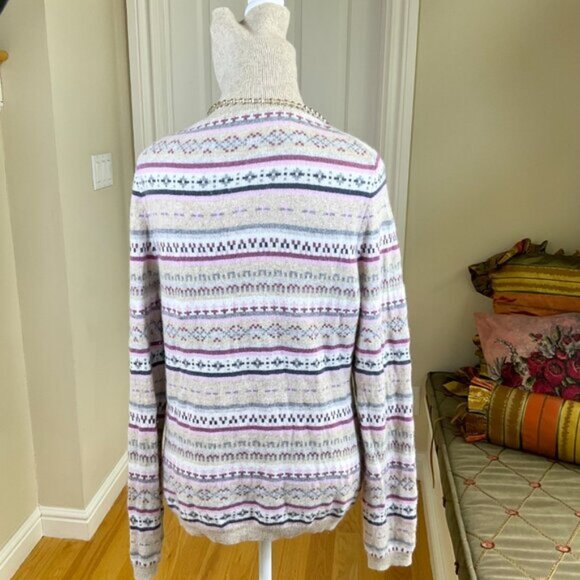 Garnet Hill Sweater Turtleneck Cashmere Fair Isle Pastel Beige Pink Multi (XL) - Picture 3 of 6